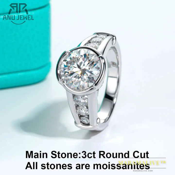 3ct Round Cut D Color Moissanite Engagement Rings 18K Gold Plated Luxury Wedding Band Ring Jewelry