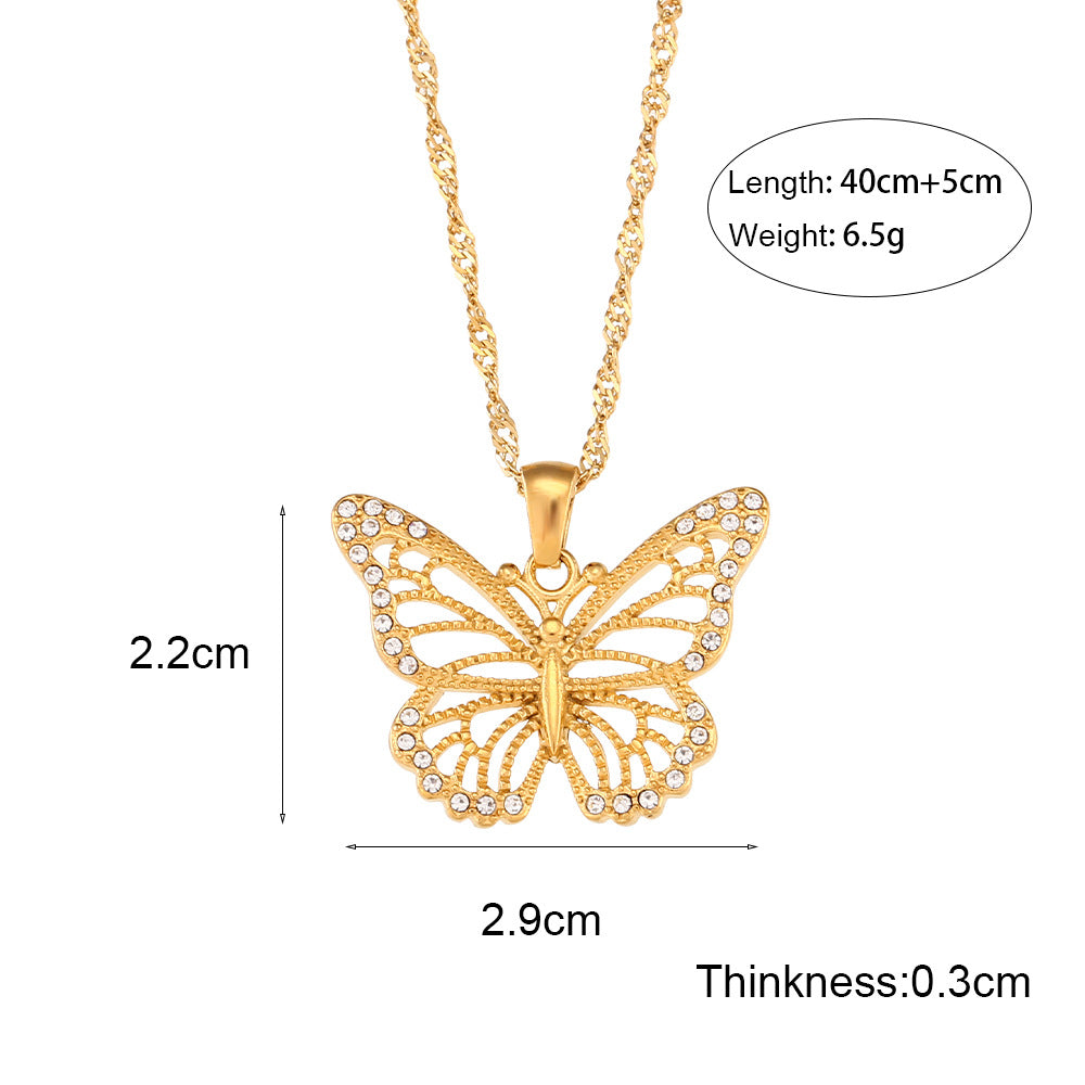 A woman wearing a Fashion Simple Animal All-match Pendant Jewelry Women necklace with a butterfly on it, from the brand Maramalive™.