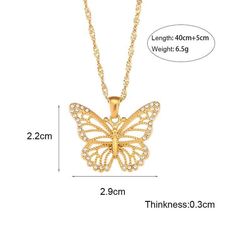 A woman wearing a Fashion Simple Animal All-match Pendant Jewelry Women necklace with a butterfly on it, from the brand Maramalive™.