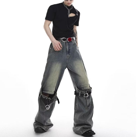 Men's Punk Rock Niche Personality Loose Wide Leg Horn Long Pants