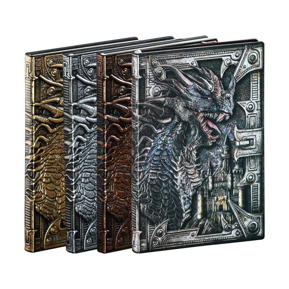 A set of four Retro Embossed Dragon Notebook Dinosaur European Style Notepads with dragons on them by Maramalive™.