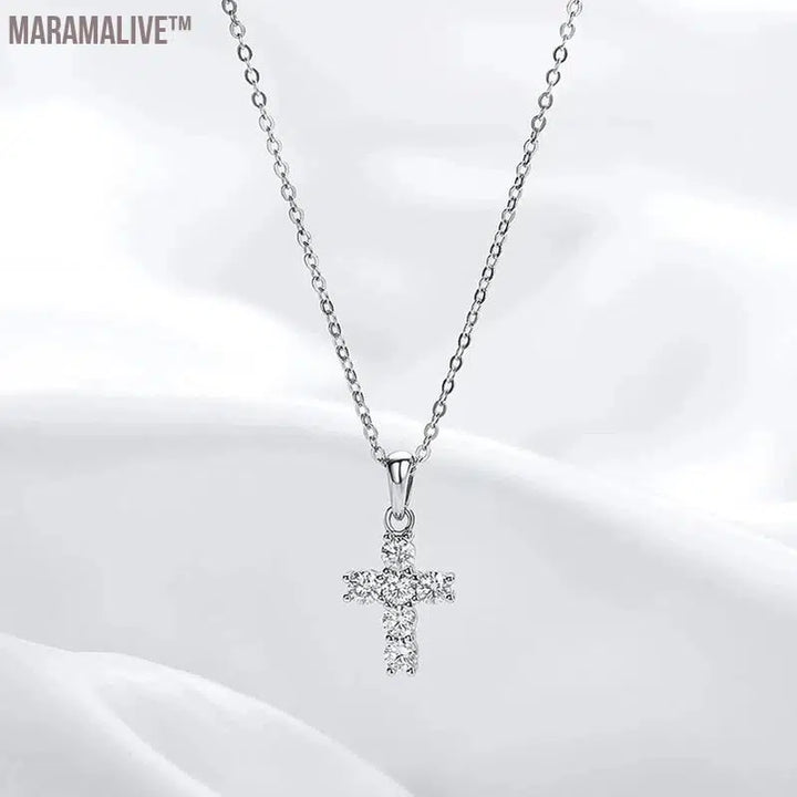 3mm Moissanite Cross Pendant for Women 6pcs Gemstone Sparkling Simulated Diamond S925 Silver Moissanite Necklace