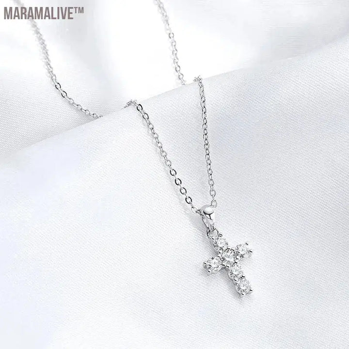 3mm Moissanite Cross Pendant for Women 6pcs Gemstone Sparkling Simulated Diamond S925 Silver Moissanite Necklace