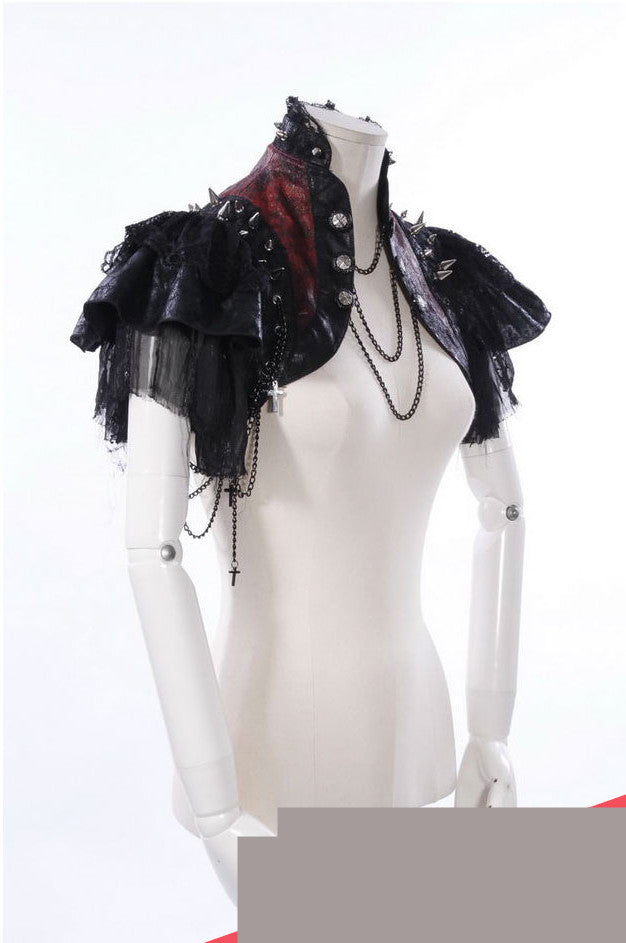 A mannequin wearing Maramalive™'s Leather Stitching Rock And Roll Visual Shawl Coat.