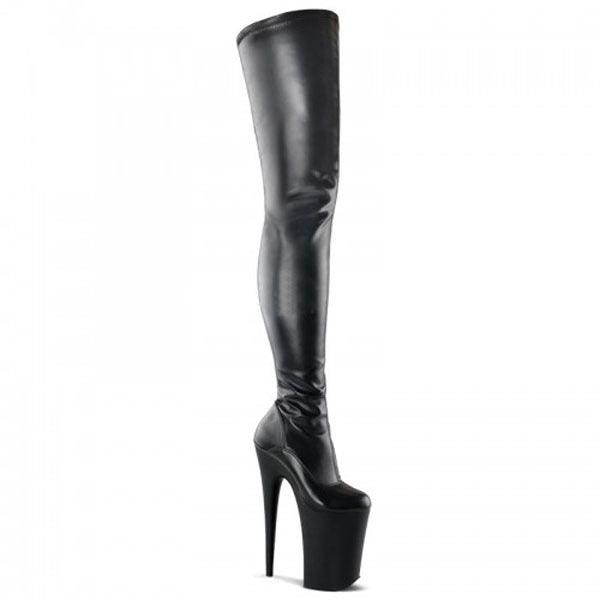 Three pairs of Maramalive™ high heel patent leather thigh boots, featuring a waterproof platform.