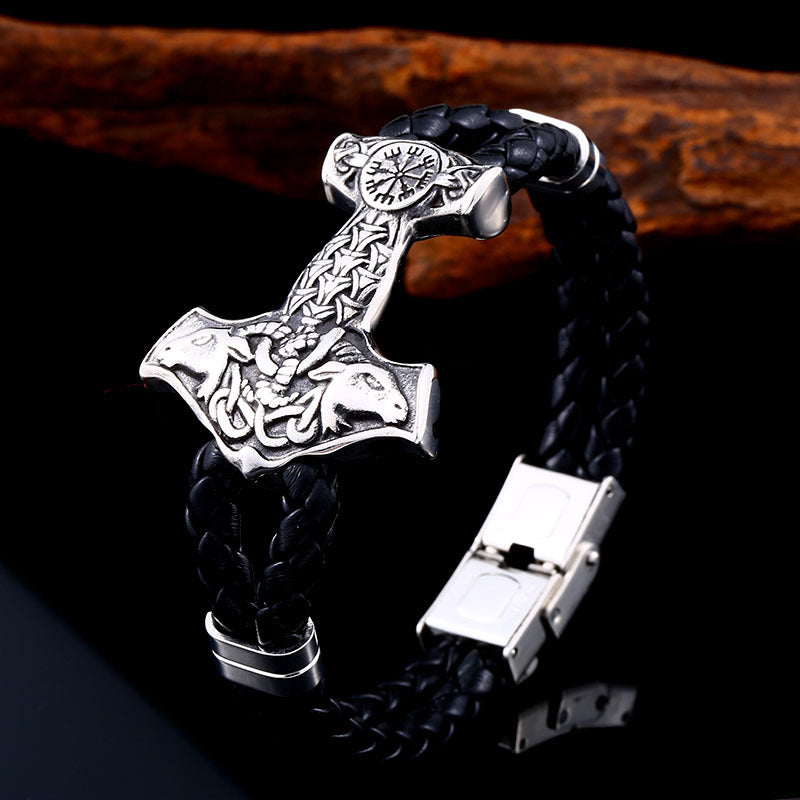 A Retro Viking Titanium Steel Soft Leather Bracelet with a viking hammer on it by Maramalive™.