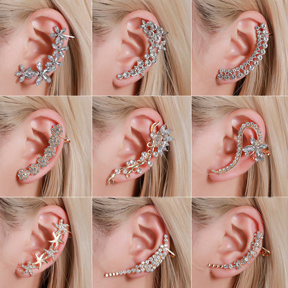 A woman's Maramalive™ Full Crystal Butterfly Flower Single Crystal Ear Clip with different designs.