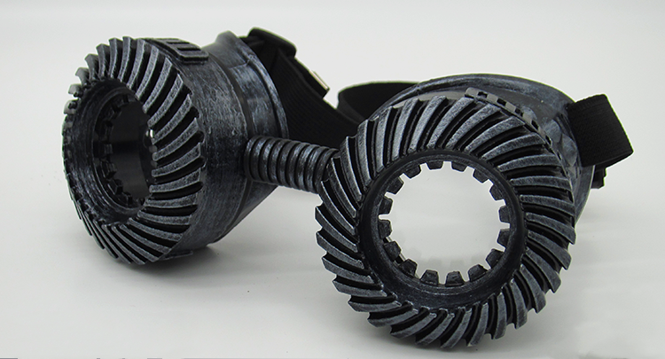A Steampunk gas mask face with wheels on it from Maramalive™.