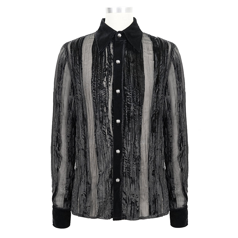 A Men's Demon Fashion Gothic Striped Velvet Burnt-out Pleated Shirt by Maramalive™, displayed on a white mannequin torso.