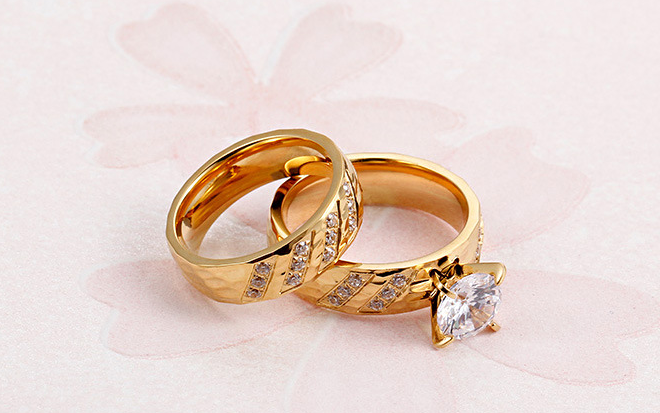 Steel Couple Ring Pair 18K Diamond Jewelry Factory Supply