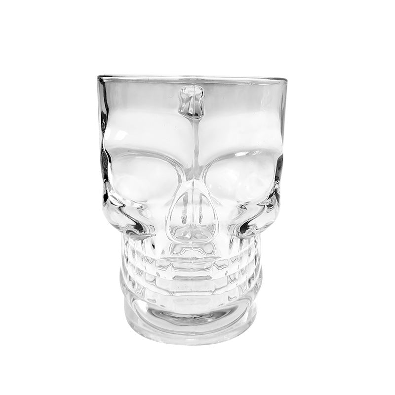 A 400ml Skull Handle Glass Cup from Maramalive™ on a white background.