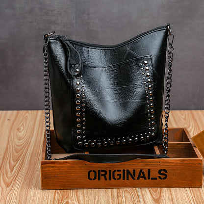 Soft Leather Studded Large Capacity Shoulder Crossbody Bag