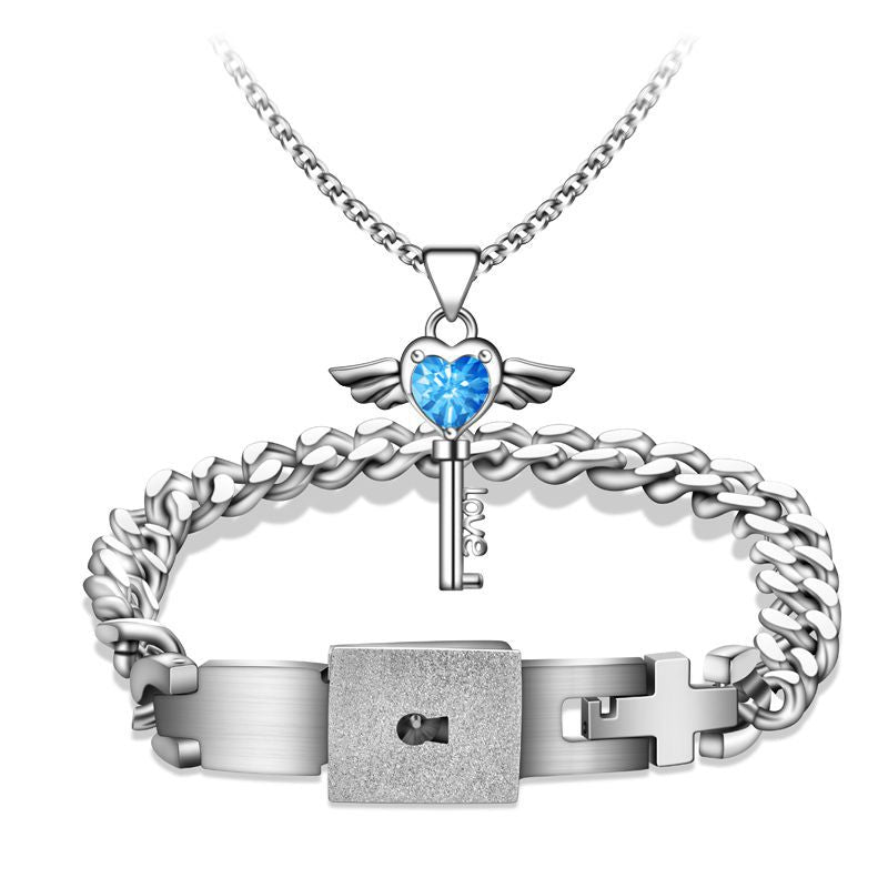An Exceptional Concentric Lock Bracelet Necklace Set with a heart shaped lock and key from Maramalive™.