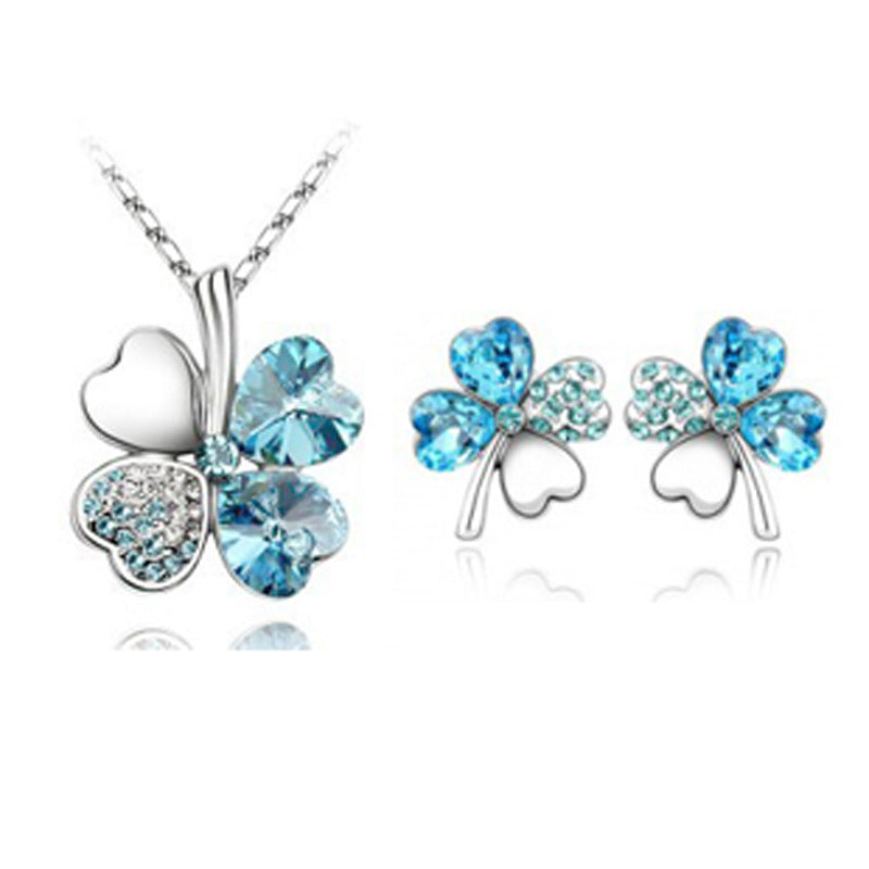 A Gorgeous Four-leaf clover crystal necklace and earring set by Maramalive™.