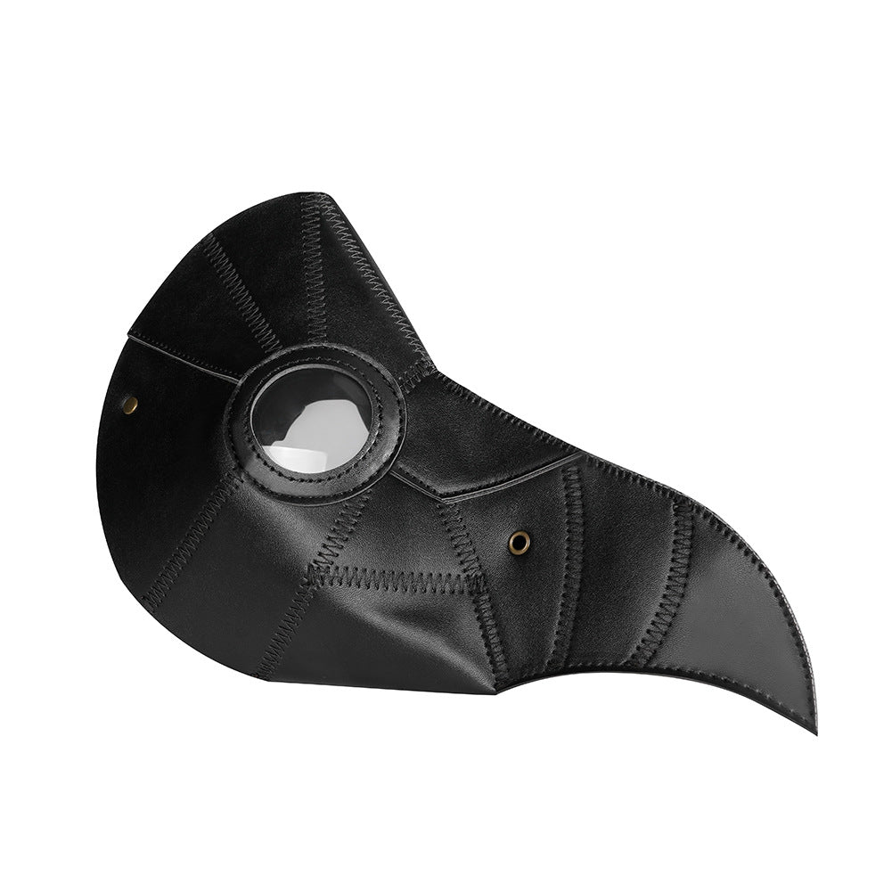 A silhouette of a person wearing a Steampunk Plague Beak Holiday Party Mask by Maramalive™.