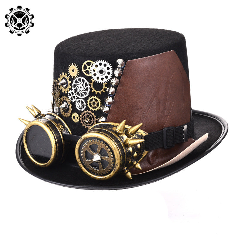 Maramalive™ Steampunk Hat Gear Punk Rivet Hat Gothic Glasses Magic Hat with gears and goggles.