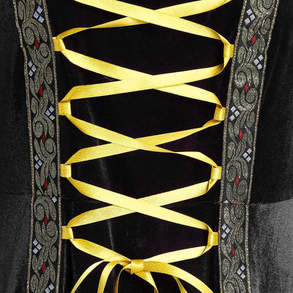 Long Sleeve Lace Up Gold Velvet Dress