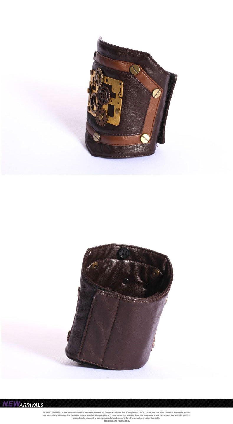 Maramalive™ Steampunk Industrial Revolution Gear Leather Armband with gears on them.