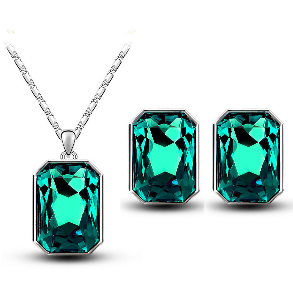 Maramalive™ Swarovski emerald green crystal necklace geometric designs crystal pendants special gift and earring set.