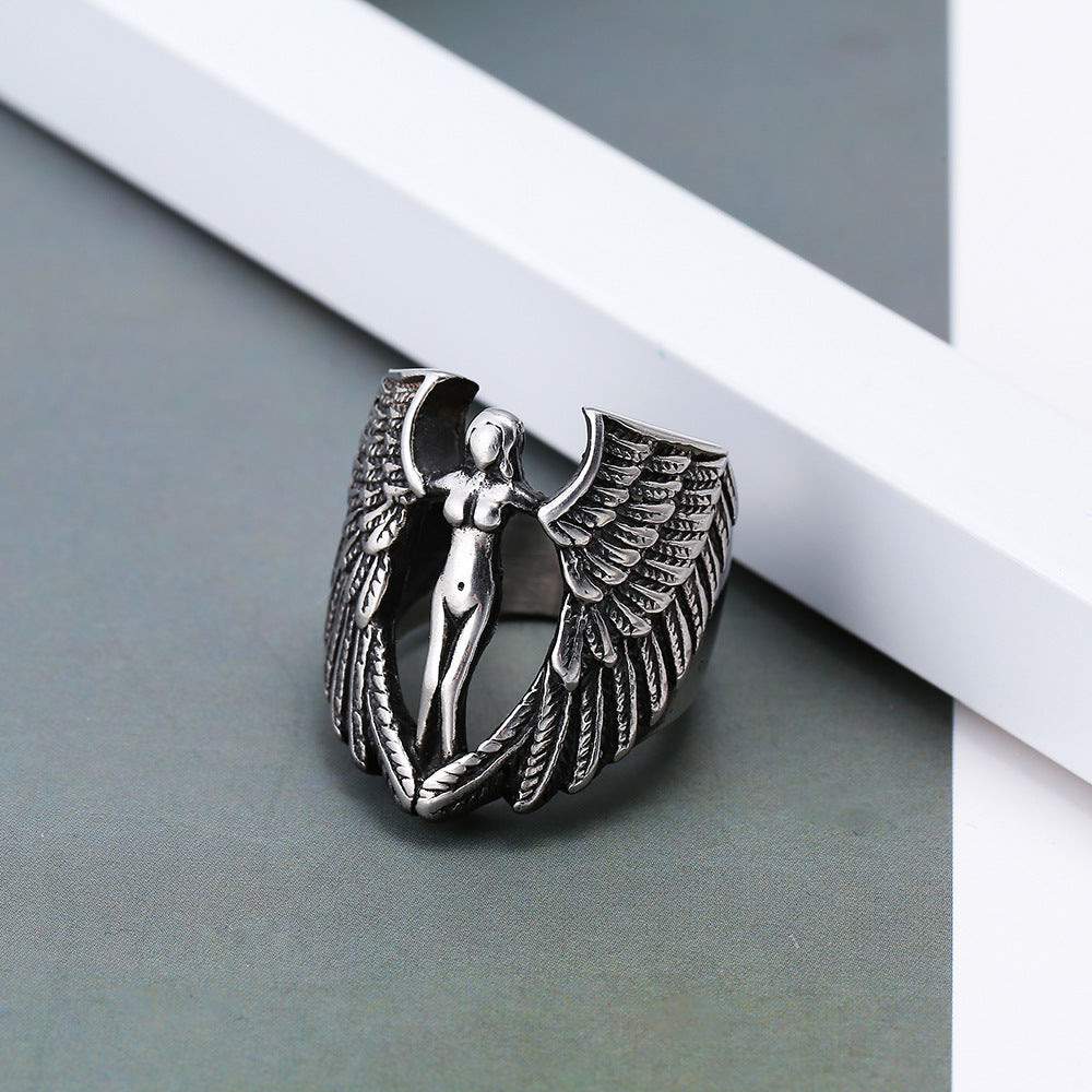 A Unique Punk Gothic Ring with an angel on it by Maramalive™.