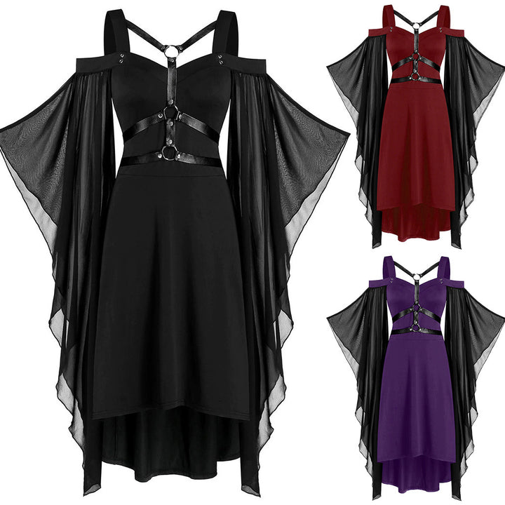 A unique black Maramalive™ gothic dress with sheer sleeves, blending elements of punk style.