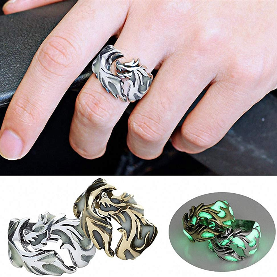 Womens Mens Ring 1Pc Women And Men Allergy Free Glow In The Dark Luminous Dragon Ring Party Gifts