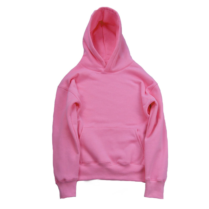 A pink Maramalive™ Hoodie Hoodie with a front pocket, laid flat against a white background. Made from soft cotton, this cozy staple ensures comfort and style. Check the size chart for the perfect fit.