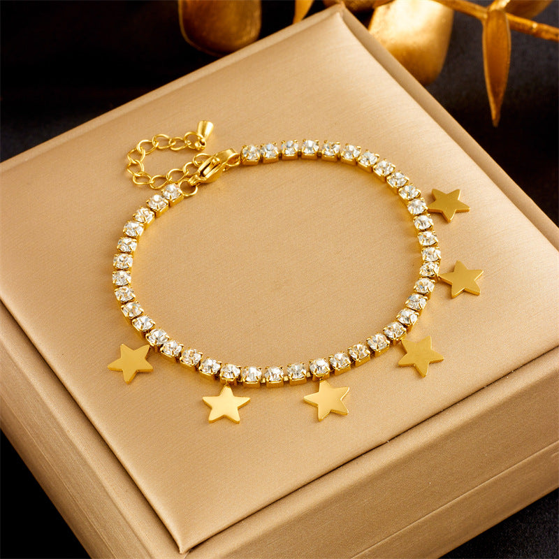 A Women's Gang Drill Chain Titanium Steel Glossy Pentagram Bracelet on a Maramalive™ gold box.
