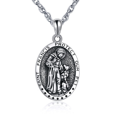 Sterling Silver St Francis Religious Medal Pendant Necklace Jewelry