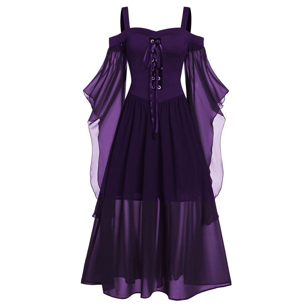 Bodice Dress, Bat Sleeves, Lace Up Front Straps purple