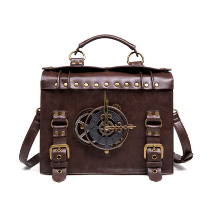 A Maramalive™ New Style Women's Bag Steampunk Industrial Retro Style Women's One-shoulder Diagonal Bag with a clock on it.