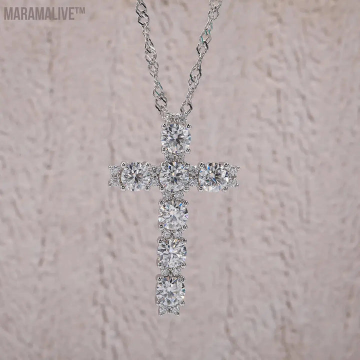 4MM 2.1 Carat D Color Moissanite Diamond Cross Pendant Necklace 925 Sterling Silver 18K Gold Plated Customs Jewelry