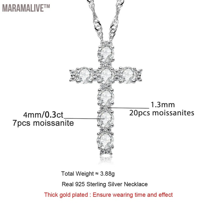 4MM 2.1 Carat D Color Moissanite Diamond Cross Pendant Necklace 925 Sterling Silver 18K Gold Plated Customs Jewelry