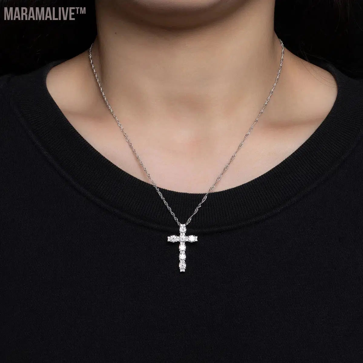 4MM 2.1 Carat D Color Moissanite Diamond Cross Pendant Necklace 925 Sterling Silver 18K Gold Plated Customs Jewelry