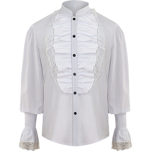 Men's Pleated Pirate Shirt Medieval Renaissance Cosplay Costume Steampunk Top