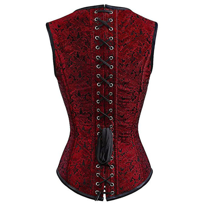 A red and black Ladies Gothic Punk Steel Double Button Strap Shaper with buckles and straps by Maramalive™.
