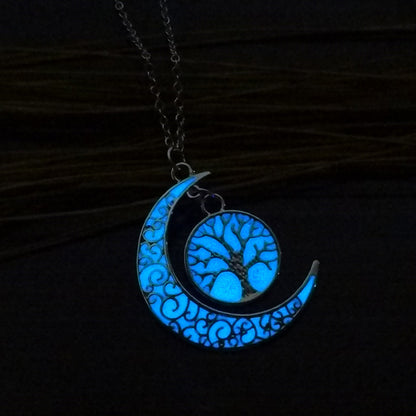 Maramalive™ Halloween Multicolored Moonlit Tree Of Life Necklace with a tree on the crescent.