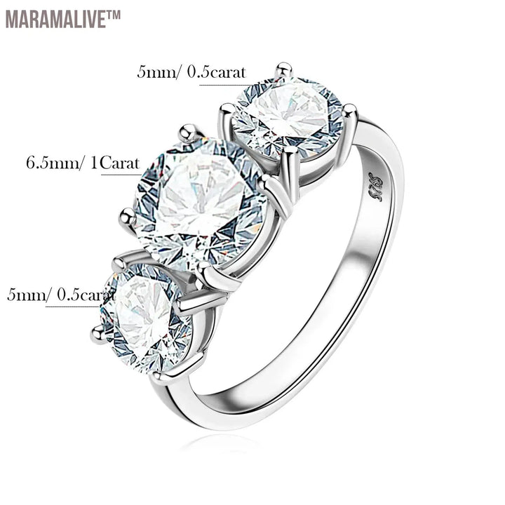 4ct Moissanite Engagement Rings for Women 3-Stone Diamond Promise Ring with Certificate 925 Silver Plated 18k Gold Wedding Band