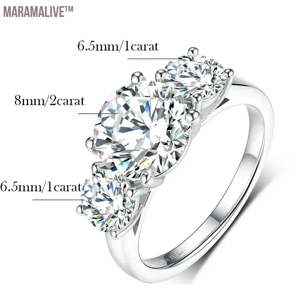 4ct Moissanite Engagement Rings for Women 3-Stone Diamond Promise Ring with Certificate 925 Silver Plated 18k Gold Wedding Band