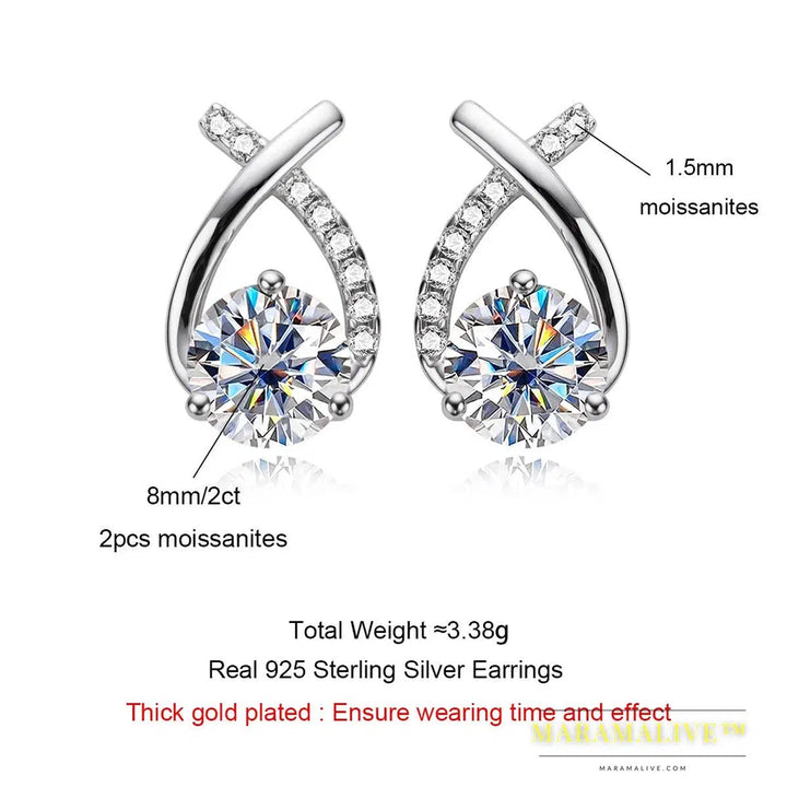 4cttw D Color Moissanite Diamond 18K Gold Plated 925 Sterling Silver Stud Earrings For Woman Gifts