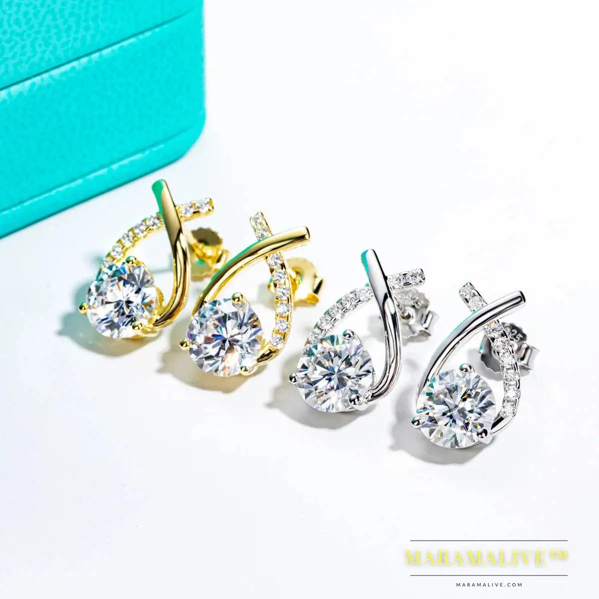 4cttw D Color Moissanite Diamond 18K Gold Plated 925 Sterling Silver Stud Earrings For Woman Gifts