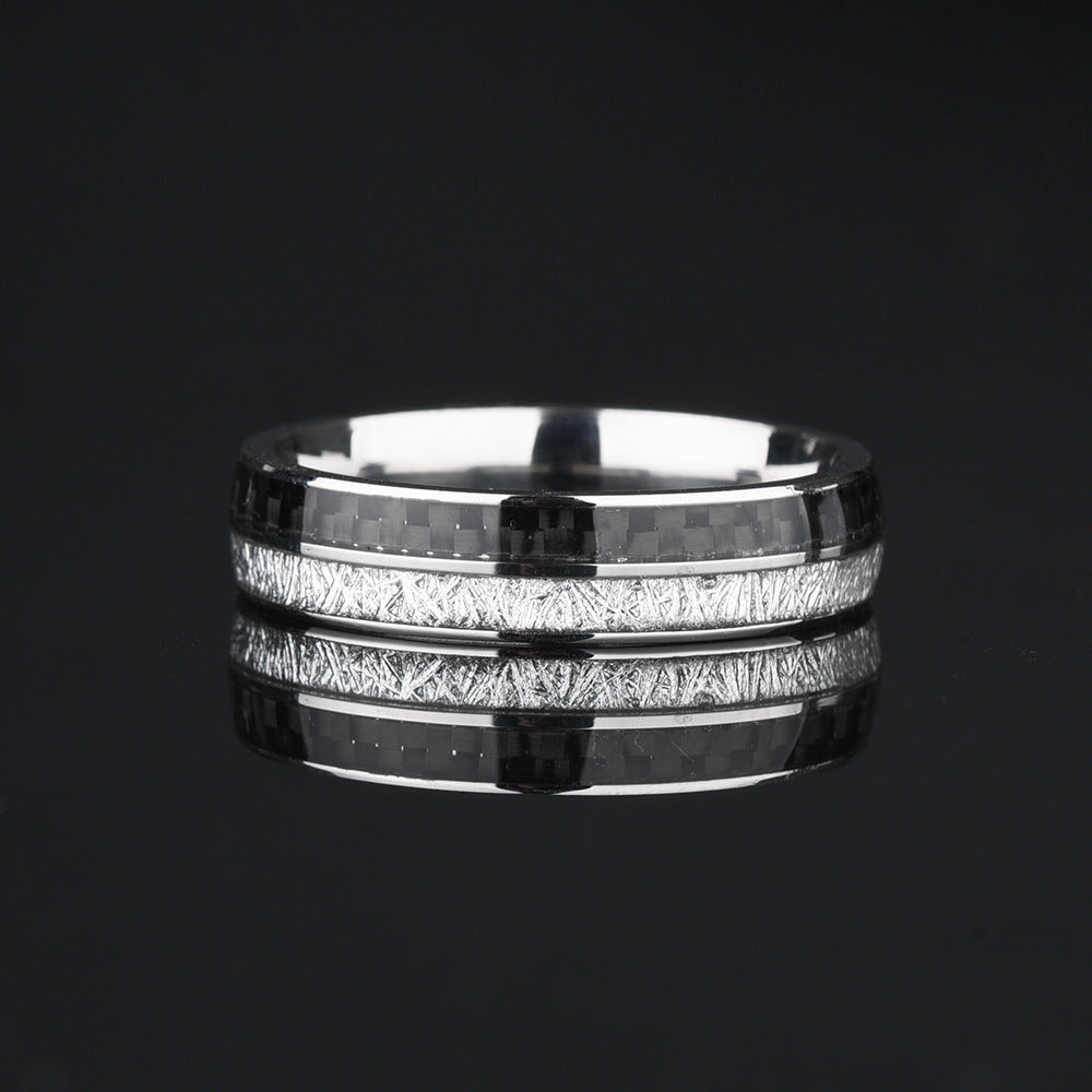 Stainless Steel Carbon Fiber Ice Foil Men's Ring