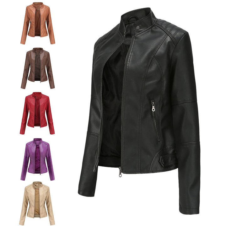Maramalive™ Biker Oversized Stand Collar Ladies Vegan friendly Leather Jacket in different colors.
