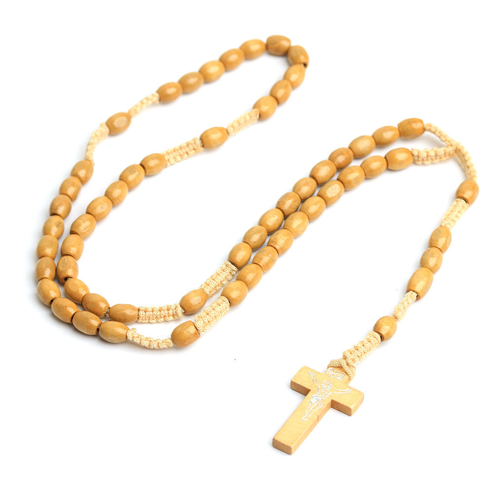 A Maramalive™ Handmade Natural Wooden Beads Cross Necklace.