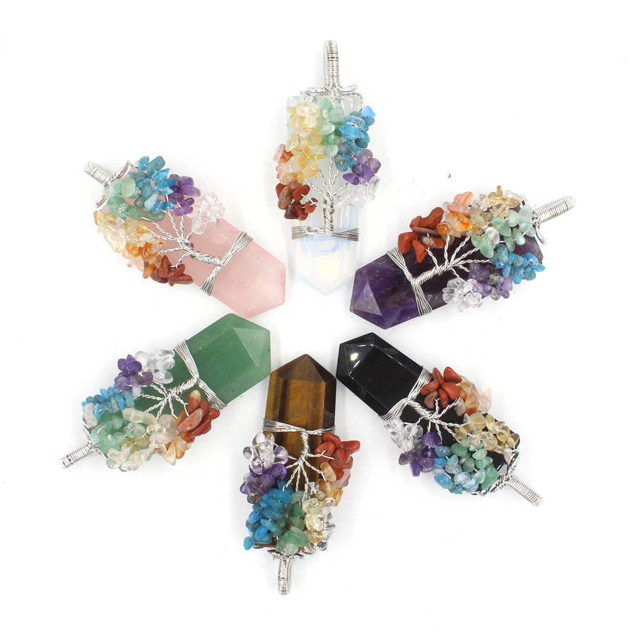 A Crystal Tree Pendant Necklace with multi colored stones by Maramalive™.