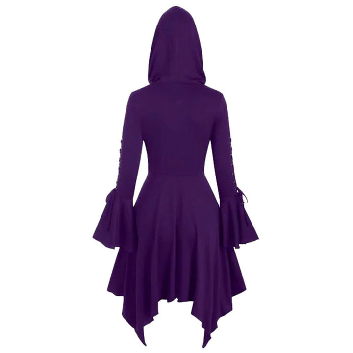 Maramalive™'s Vintage Female Gothic Hooded Dress Cloak Punk Witch Coat Lace Up Irregular Hem Lotus Sleeve.