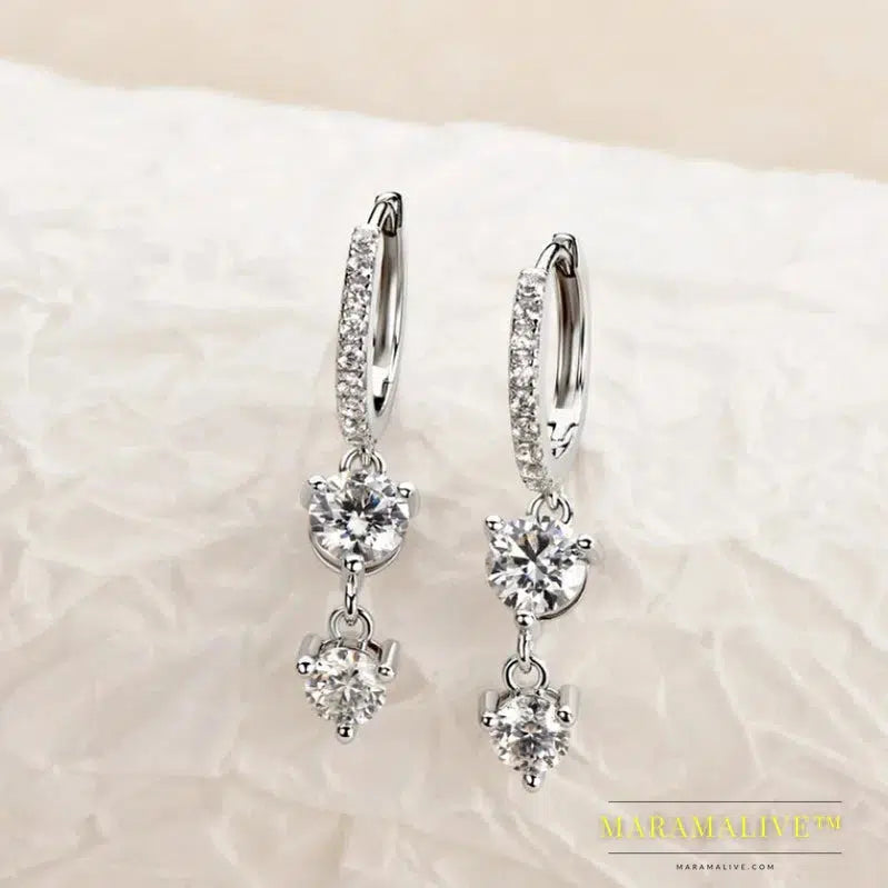 4mm 5mm Round Moissanite Long Tassel Earrings 100% 925 Sterling Silver Women's Hoop Dangle Earrings Wedding Jewelry Gifts