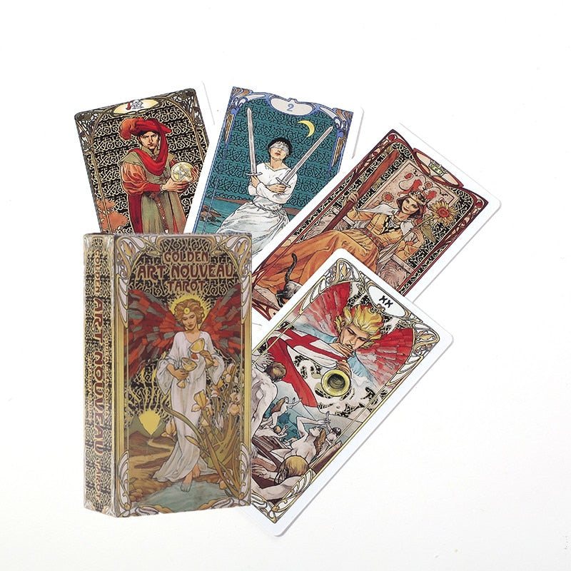 Four Maramalive™ Collection of Tarot cards in a box on a white surface.