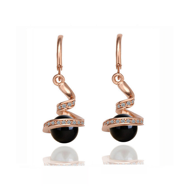 A Twisted Snake Pearl Pendant and Earring Jewelry Set: An Enchanting Statement of Elegance by Maramalive™, with black pearls and diamonds.