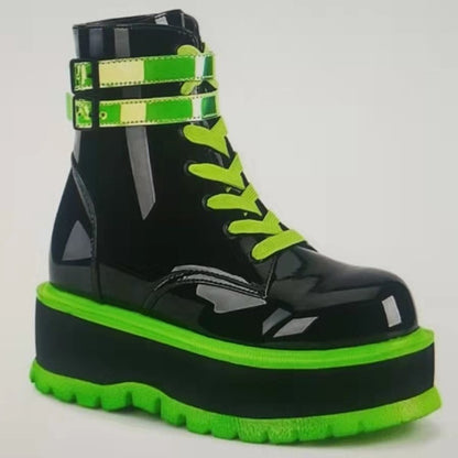 Platform Mid-heel Shiny Leather Zip Boots